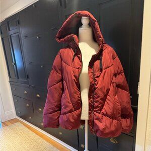 Oversized burgundy free people puffer